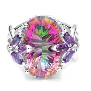 Rainbow Jade Crystal Princess Cut Ring